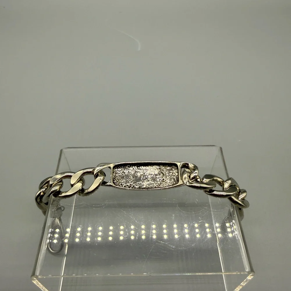 Silver ID Cross Fancy Link Cuban Bracelet.